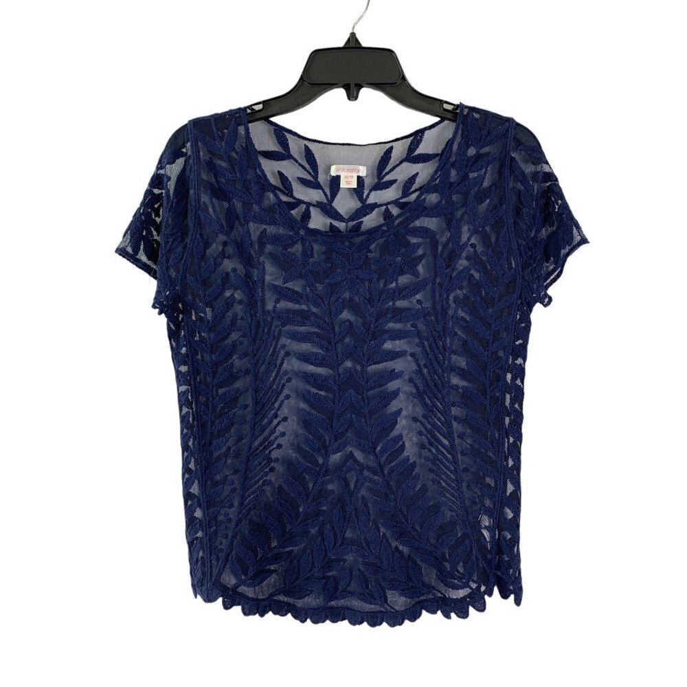 Xhilararion Navy Blue Vines Lace Top